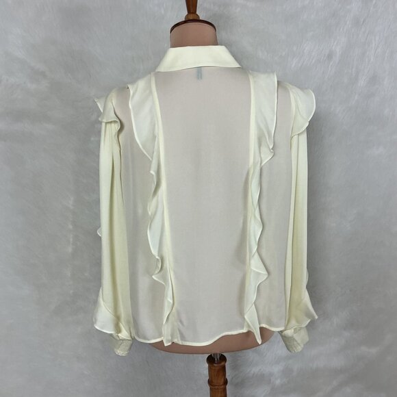 Me + Em Me+Em Pale Yellow Long Sleeve Silk Ruffle Crop Blouse US 8 - Picture 4 of 7